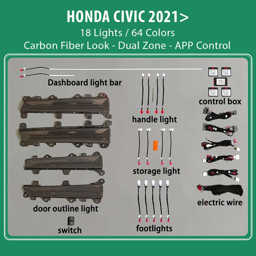 DIQ AMBIENT HONDA CIVIC XI mod. 2021> (Digital iQ Ambient Light for Honda Civic mod. 2021> with 18 Lights)