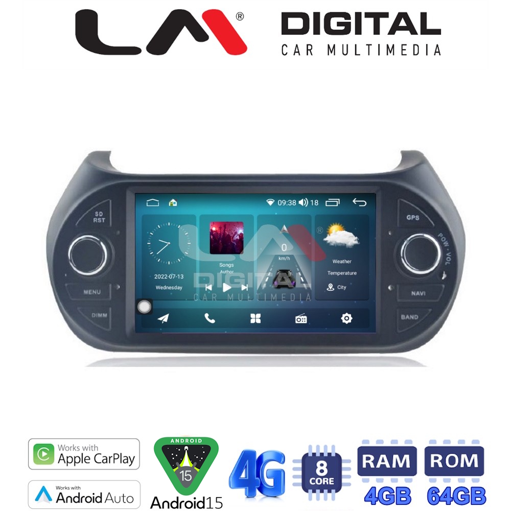 LM Digital - LM Q8195 GPS Οθόνη OEM Multimedia Αυτοκινήτου για Fiat Fiorino, Citroen Piper (CarPlay/AndroidAuto/BT/GPS/WIFI/GPRS)