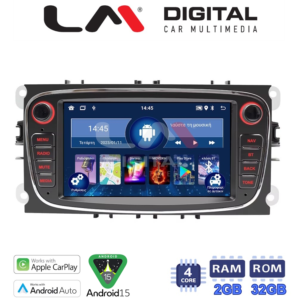 LM Digital - LM V4003B GPS Οθόνη OEM Multimedia Αυτοκινήτου για FORD FOCUS > 2011FORD MONDEO 2007 > 2014FORD GALAXY 2007 > 2014FORD S-MAX 2008 > 2014 (CarPlay/AndroidAuto/BT/GPS/WIFI/GPRS)