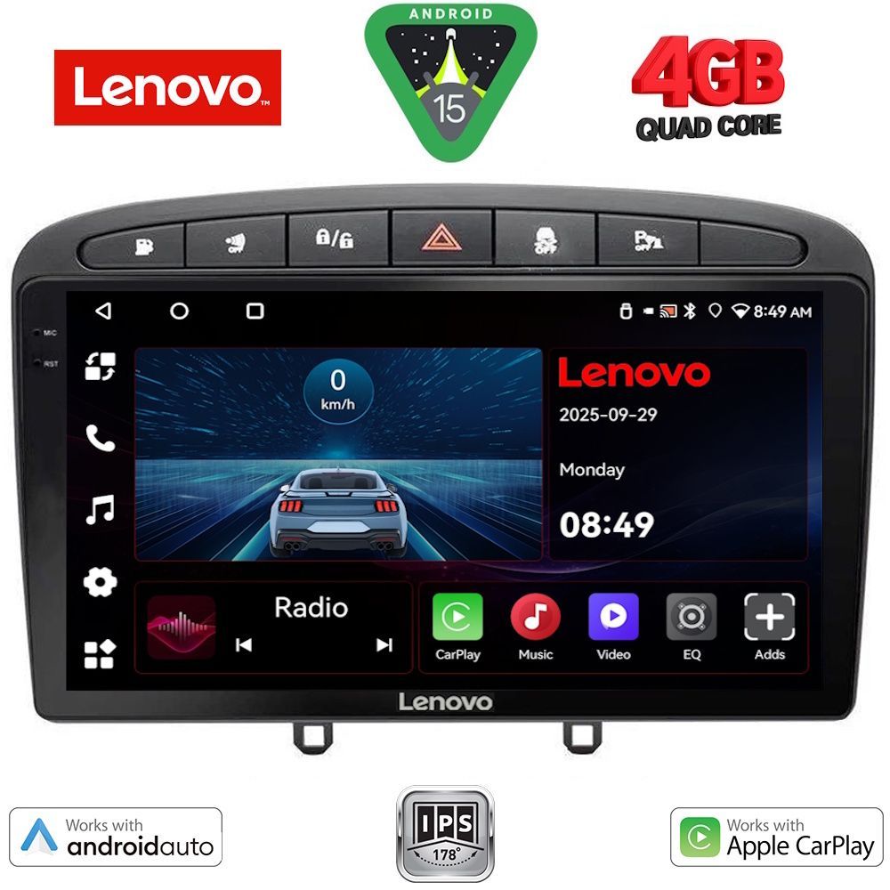 LENOVO LVE 8513BL_CPAA (9inc) MULTIMEDIA TABLET for PEUGEOT 308 mod.2007-2012 - RCZ mod.2009-2015  (BLACK)