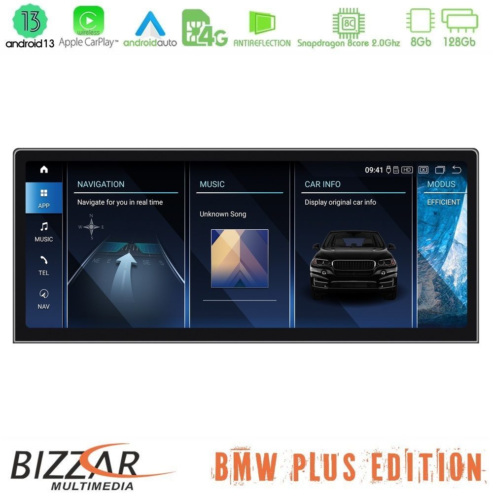 Bizzar Plus Edition BMW i3 2013-2017 Android13 (8+128GB) Navigation Multimedia 12.3" Slim HD Black Panel