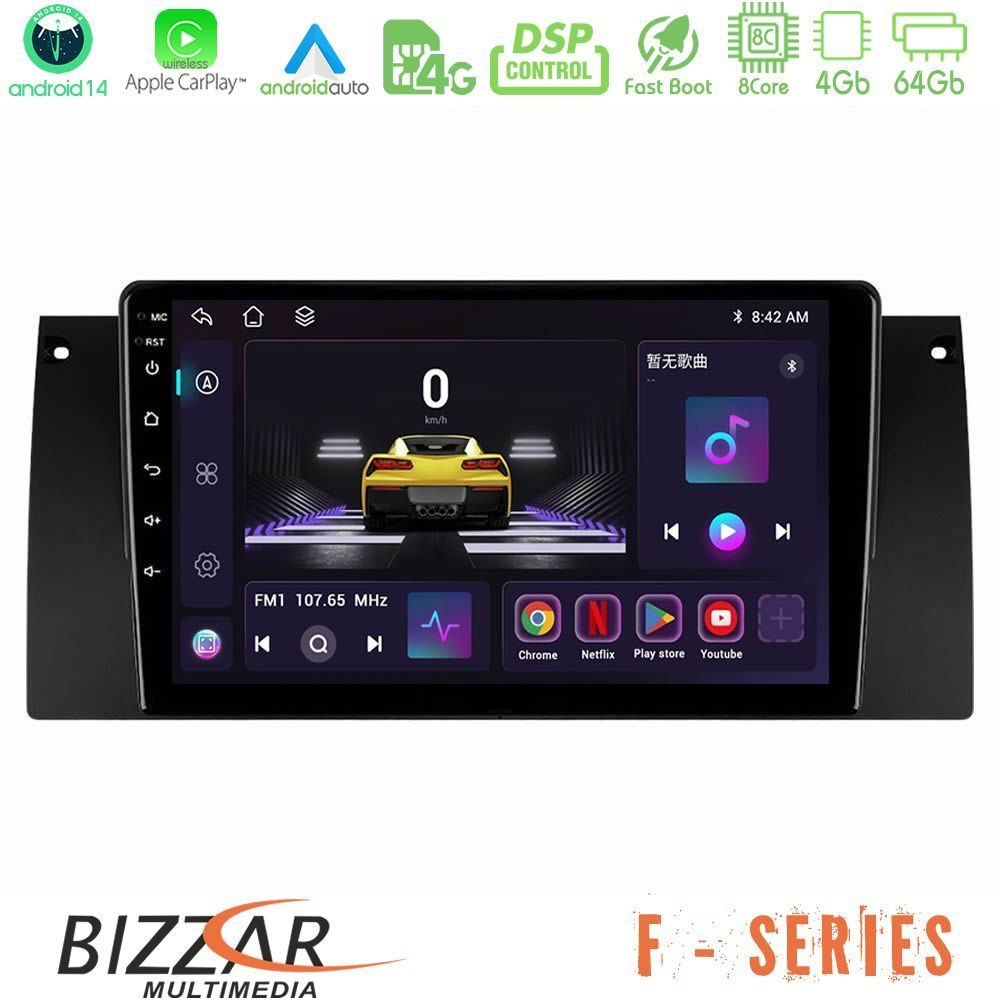 Bizzar F Series 8Core Android14 4+64GB  BMW 5 Series  (E39) / X5 (E53) Navigation Multimedia Tablet 9" Με Carplay & Android Auto