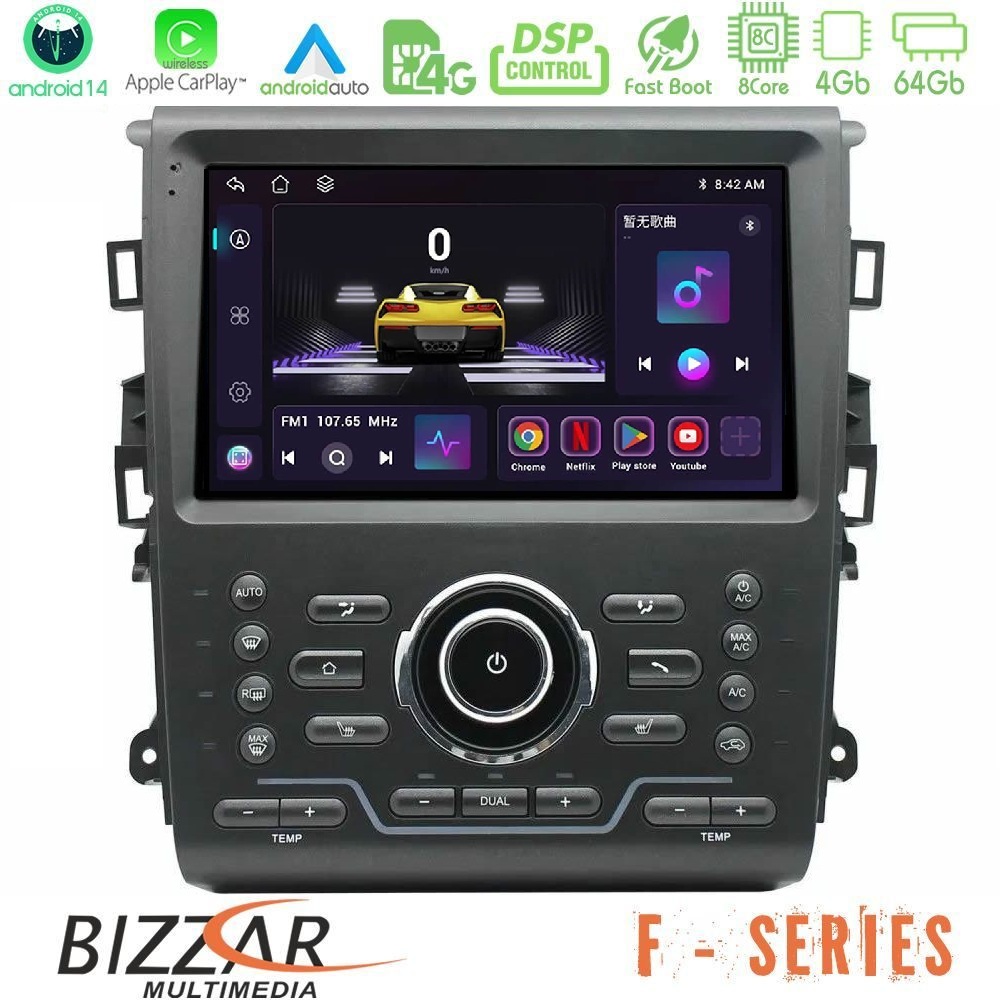 Bizzar F Series 8Core Android14 4+64GB Ford Mondeo 2014-2021 Navigation Multimedia Tablet 9" Με Carplay & Android Auto