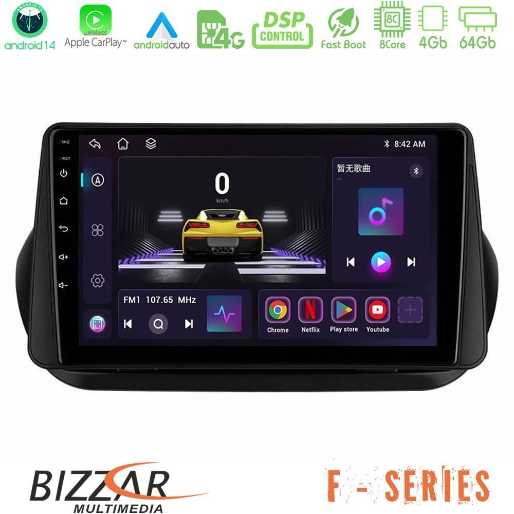 Bizzar F Series 8Core Android14 4+64GB  Fiat Fiorino/Citroen Nemo/Peugeot Bipper Navigation Multimedia Tablet 10" Με Carplay & Android Auto
