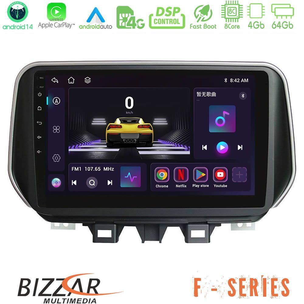 Bizzar F Series 8Core Android14 4+64GB  Hyundai Tucson 2019-> Navigation Multimedia Tablet 9" Με Carplay & Android Auto