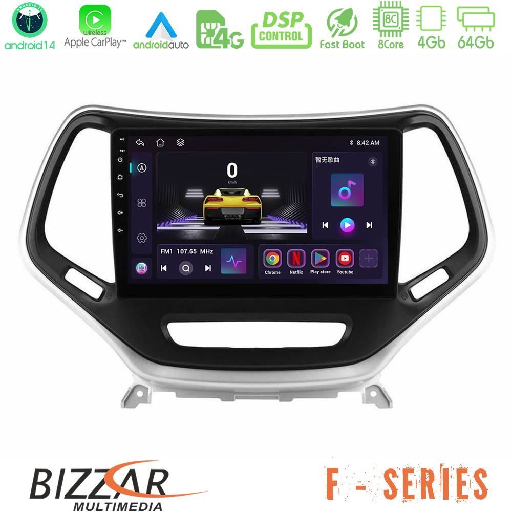Bizzar F Series 8Core Android14 4+64GB  Jeep Cherokee 2014-2019 Navigation Multimedia Tablet 9" (Ασημί Χρώμα) Με Carplay & Android Auto