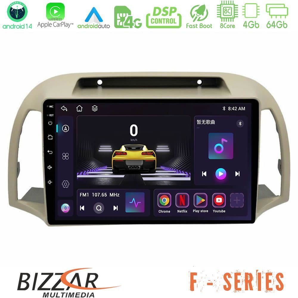 Bizzar F Series 8Core Android14 4+64GB  Nissan Micra K12 2002-2010 Navigation Multimedia Tablet 9" Με Carplay & Android Auto