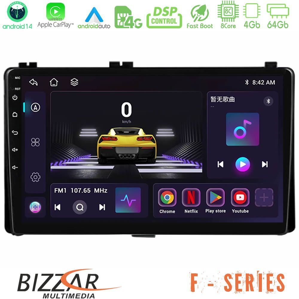 Bizzar F Series 8Core Android14 4+64GB  Toyota Corolla/Auris 2017-2019  Navigat-ion Multimedia Tablet 9" Με Carplay & Android Auto
