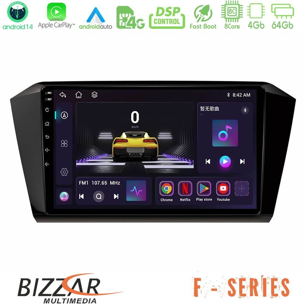 Bizzar F Series 8Core Android14 4+64GB  VW Passat Navigation Multimedia Tablet 10" Με Carplay & Android Auto