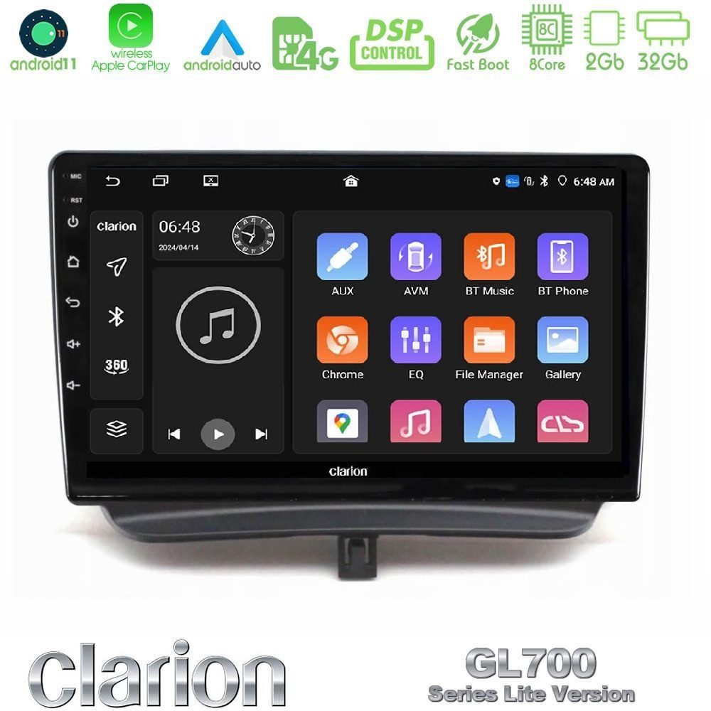 Clarion GL700 Lite Series 8Core Android11 2+32GB Ford Courier 2015-2023 Navigation Multimedia Tablet 9" Με Carplay & Android Auto