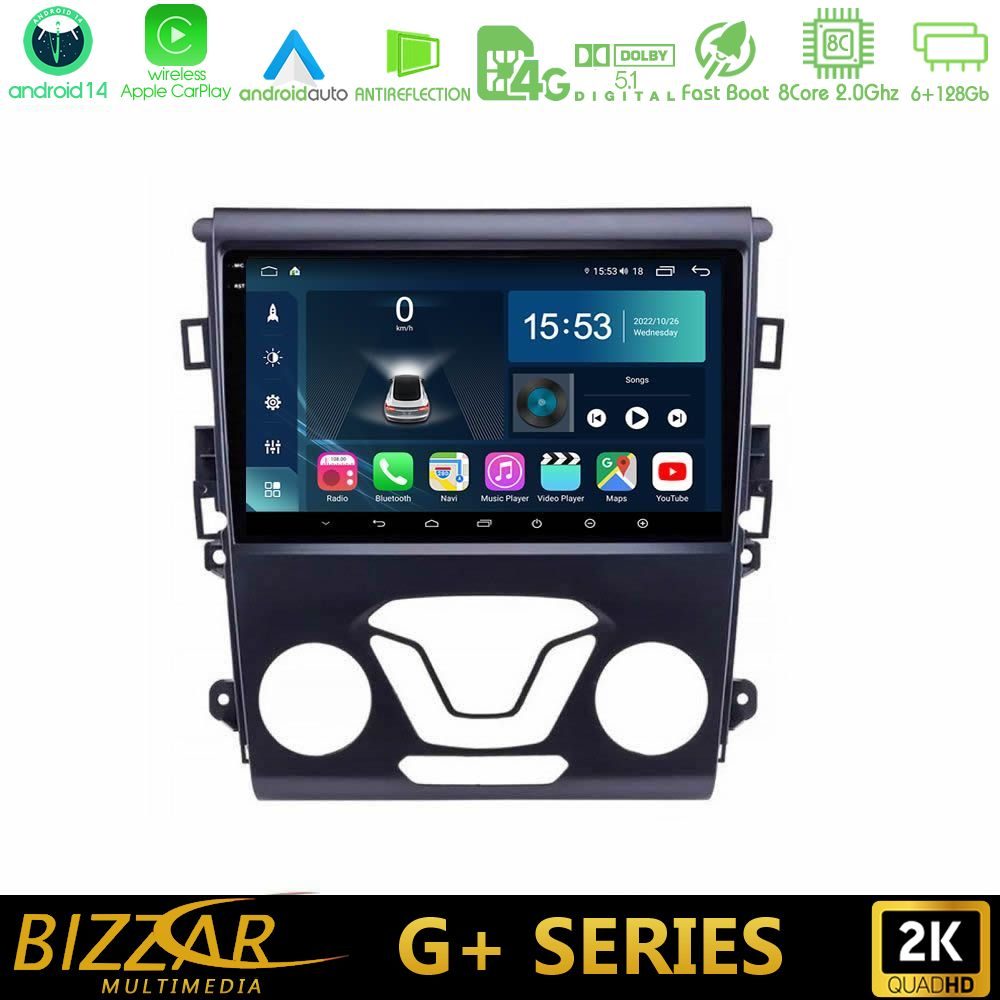 Bizzar G+ Series Ford Mondeo 2014-2017 8core Android14 6+128GB Navigation Multimedia Tablet 9