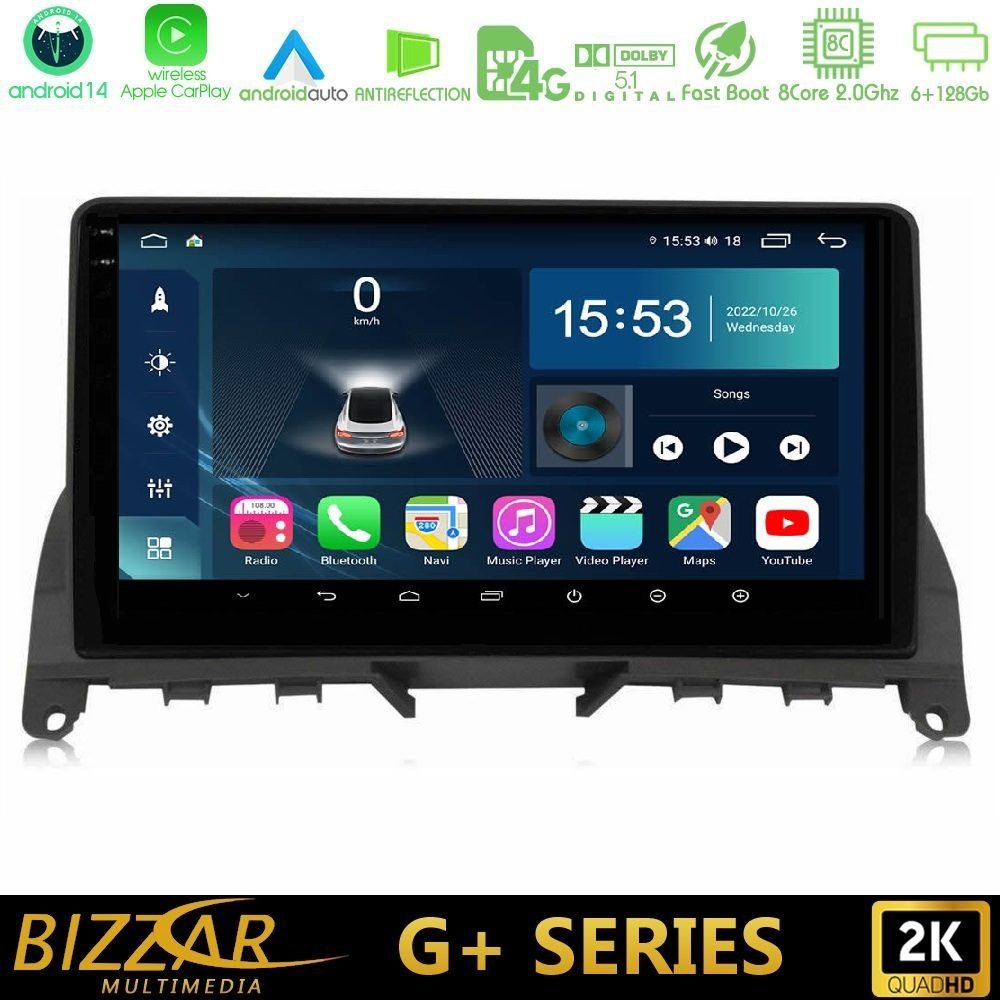 Bizzar G+ Series Mercedes C-Class W204 2008-2011 8core Android14 6+128GB Navigation Multimedia Tablet 9"
