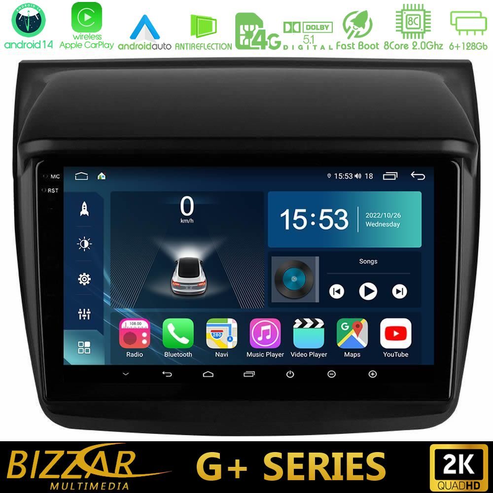 Bizzar G+ Series Mitsubishi L200 8core Android14 6+128GB Navigation Multimedia Tablet 9"