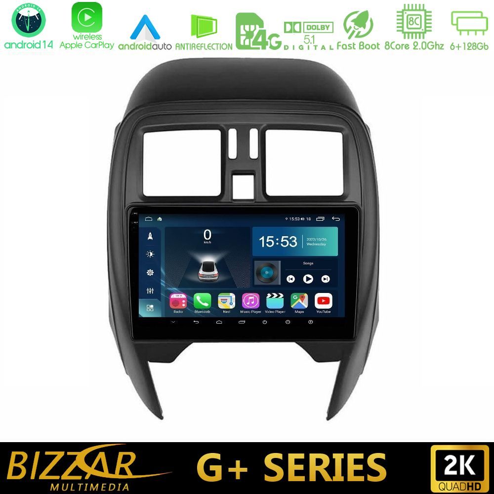 Bizzar G+ Series Nissan Micra 2013-2016 8core Android14 6+128GB Navigation Multimedia Tablet 9"