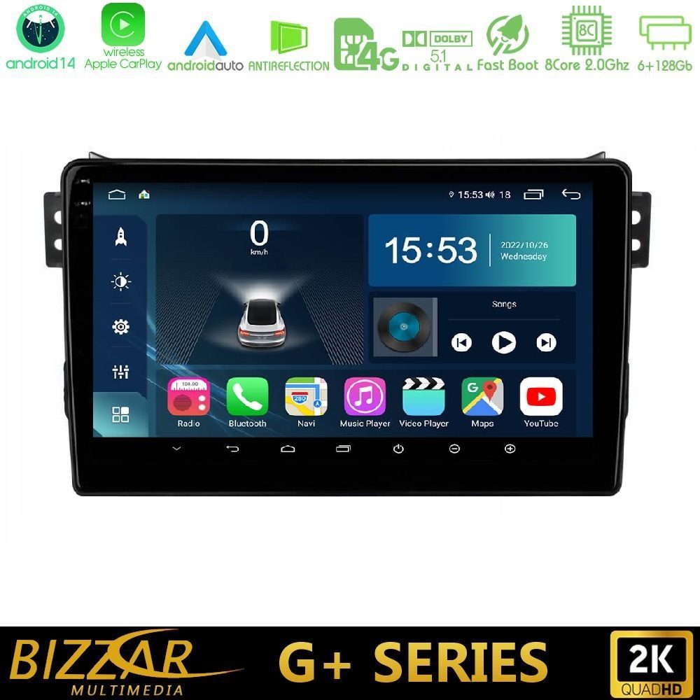 Bizzar G+ Series Suzuki Splash & Opel Agila 2008-2014 8core Android14 6+128GB Navigation Multimedia Tablet 9"