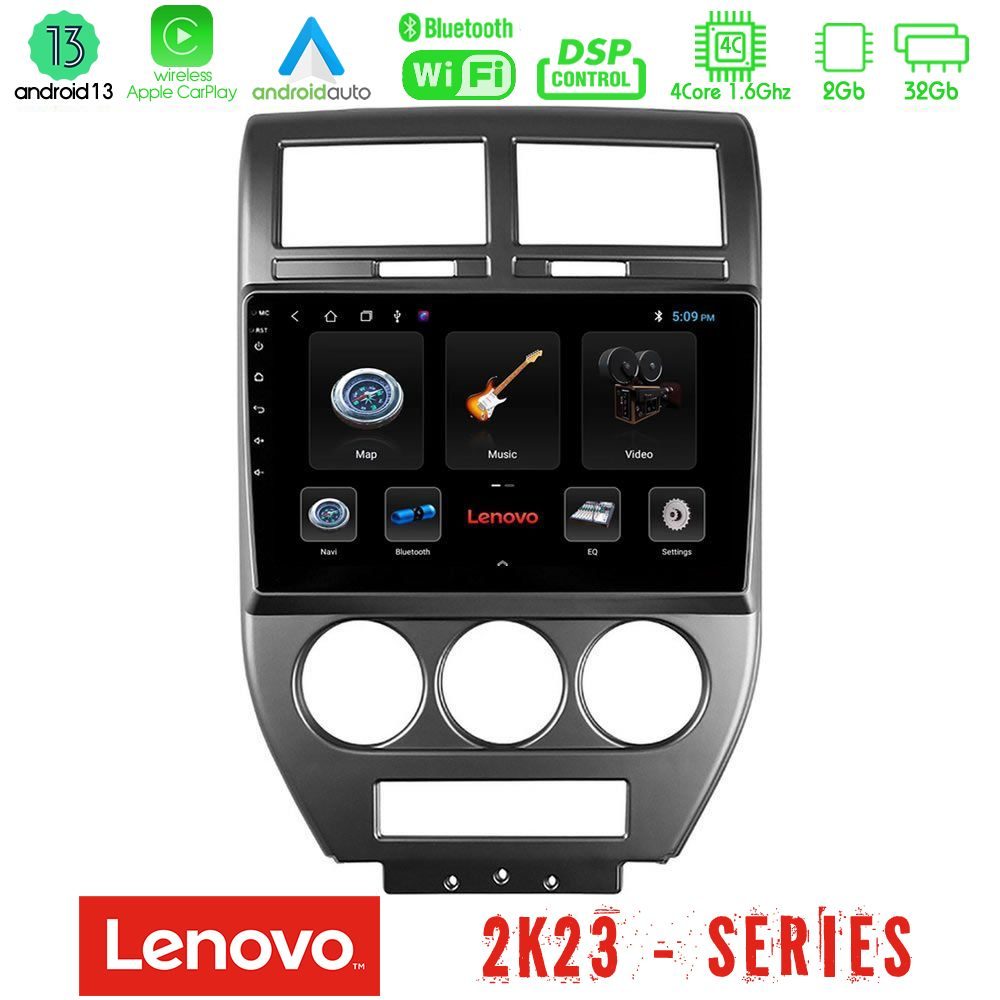 Lenovo Car Pad Jeep Compass/Patriot 2007-2009 4Core Android 13 2+32GB Navigation Multimedia Tablet 10"