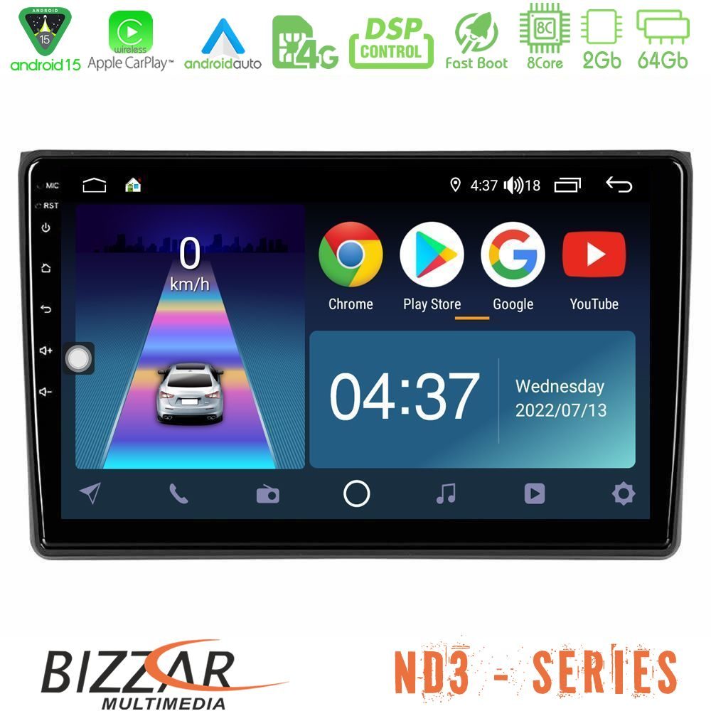 Bizzar ND3 Series 8Core Android15 2+64GB  Audi A4 B7 Navigation Multimedia Tablet 9"