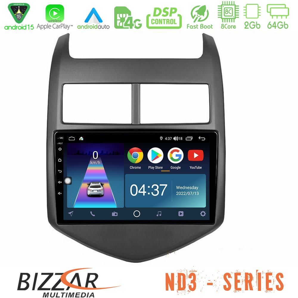 Bizzar ND3 Series 8Core Android15 2+64GB  Chevrolet Aveo 2011-2017 Navigation Multimedia Tablet 9"