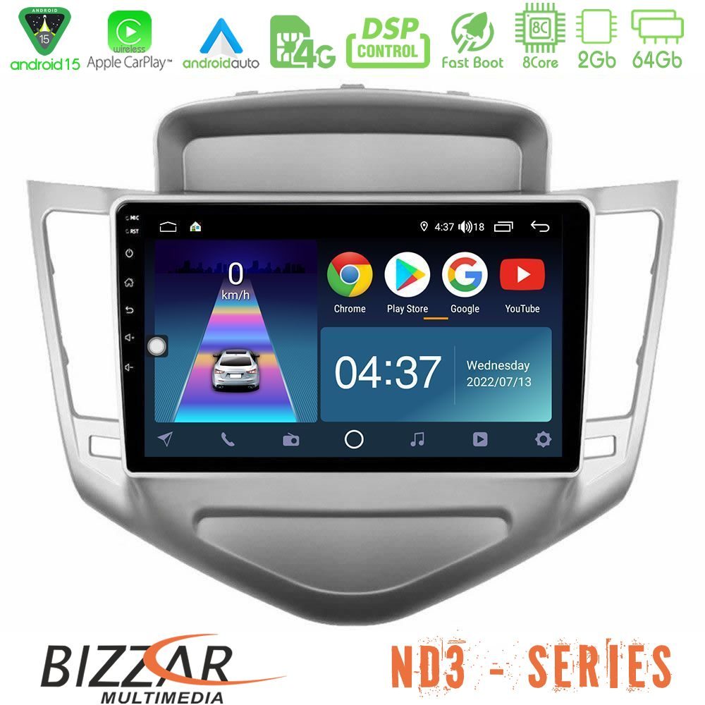 Bizzar ND3 Series 8Core Android15 2+64GB  Chevrolet Cruze 2009-2012 Navigation Multimedia Tablet 9"