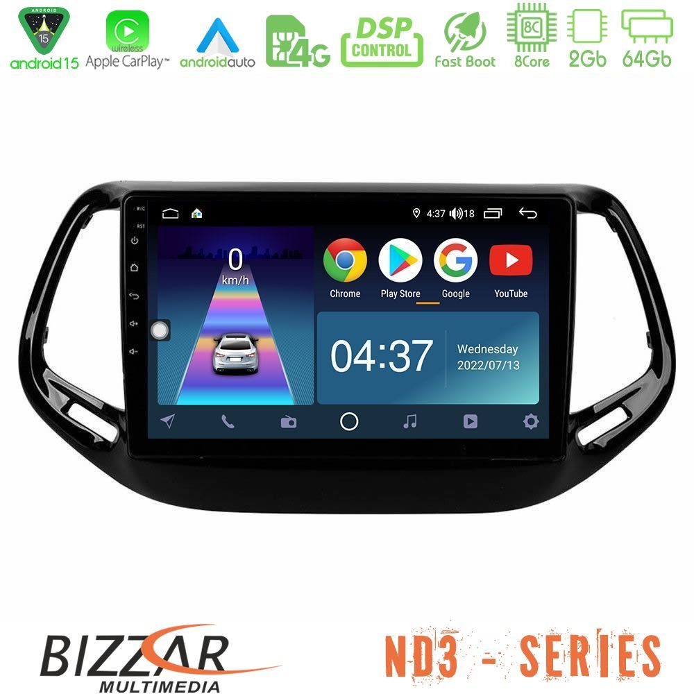 Bizzar ND3 Series 8Core Android15 2+64GB  Jeep Compass 2017> Navigation Multimedia Tablet 10"