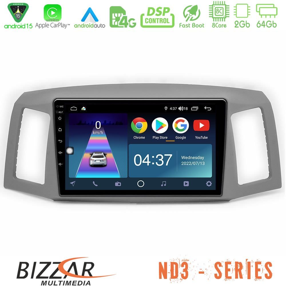 Bizzar ND3 Series 8Core Android15 2+64GB  Jeep Grand Cherokee 2005-2007 Navigation Multimedia Tablet 10"