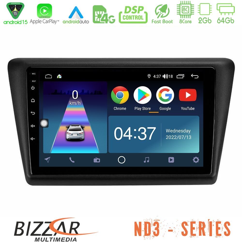 Bizzar ND3 Series 8Core Android15 2+64GB  Skoda Rapid 2013-2017 Navigation Multimedia Tablet 9"