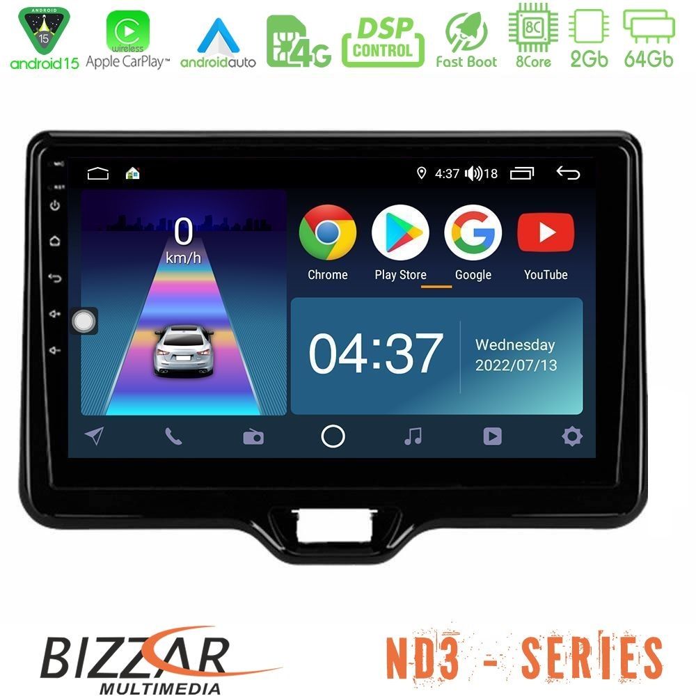 Bizzar ND3 Series 8Core Android15 2+64GB Toyota Yaris Cross RHD 2020-> (Low Version) Navigation Multimedia Tablet 9"