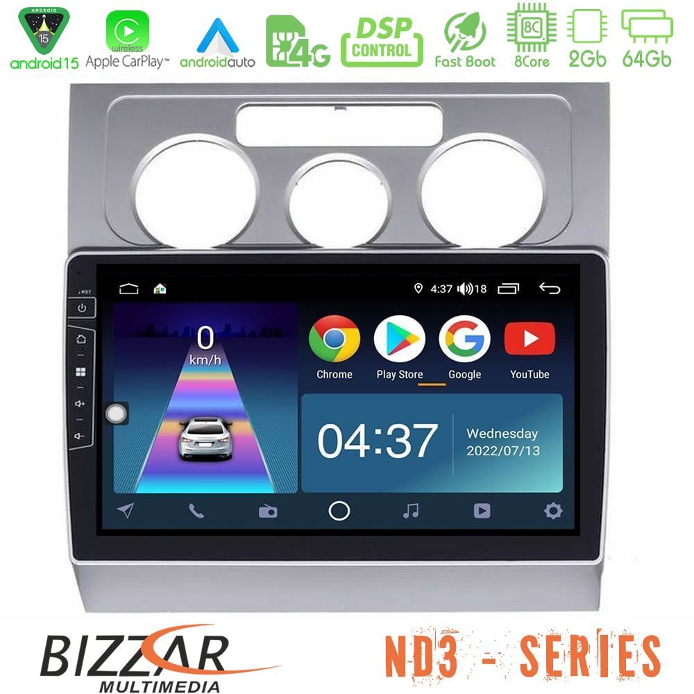 Bizzar ND3 Series 8Core Android15 2+64GB  VW Touran 2003-2011 Navigation Multimedia Tablet 10"