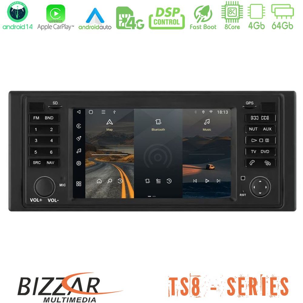 Bizzar BMW X5/5 Series 8core Android14 4+64GB Navigation Multimedia Deckless 7" με Carplay/AndroidAuto (OEM Style)