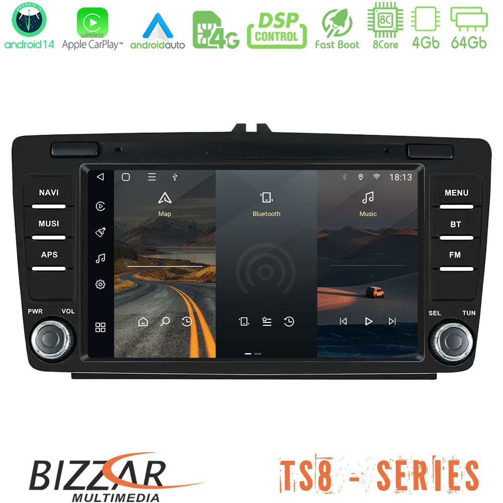 Bizzar Skoda Octavia 5 8core Android14 4+64GB Navigation Multimedia Deckless 8" με Carplay/AndroidAuto (OEM Style)