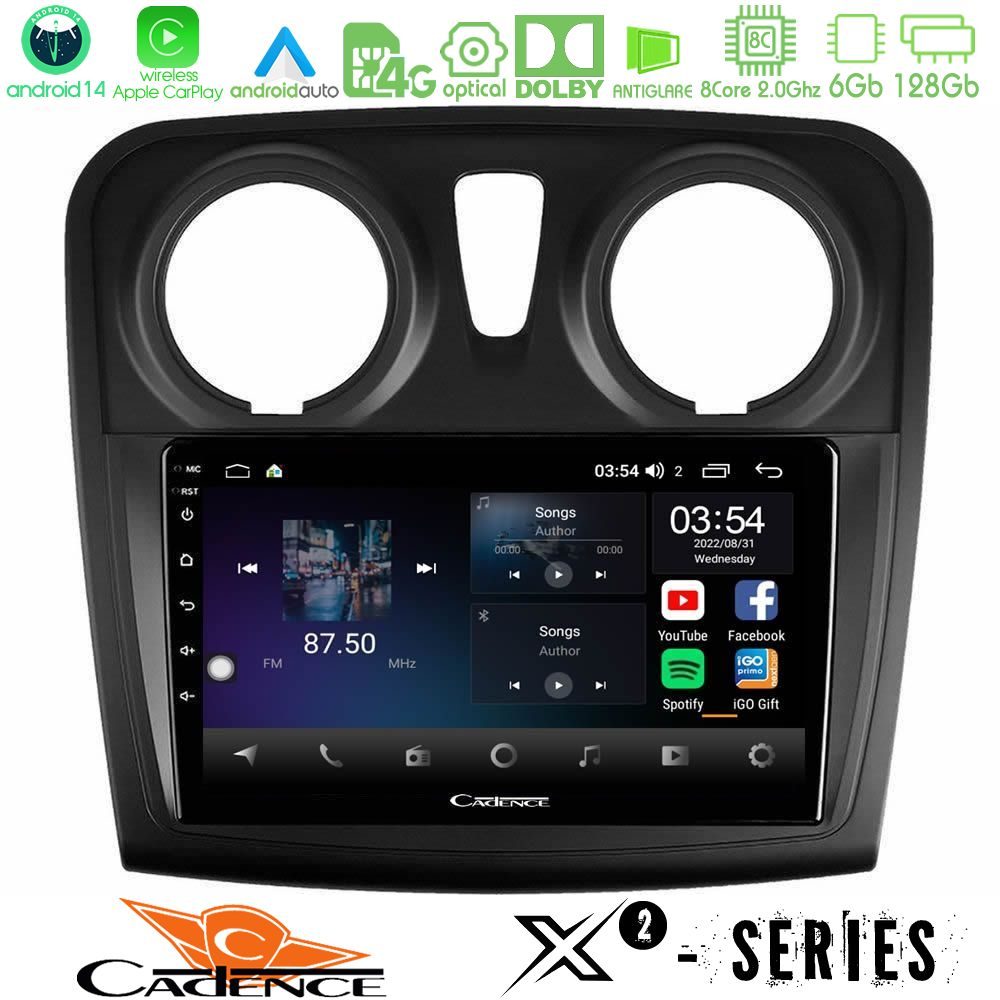 Cadence X2 Series 8Core Android14 6+128GB  Dacia Sandero 2014-2020 Navigation Multimedia Tablet 9"