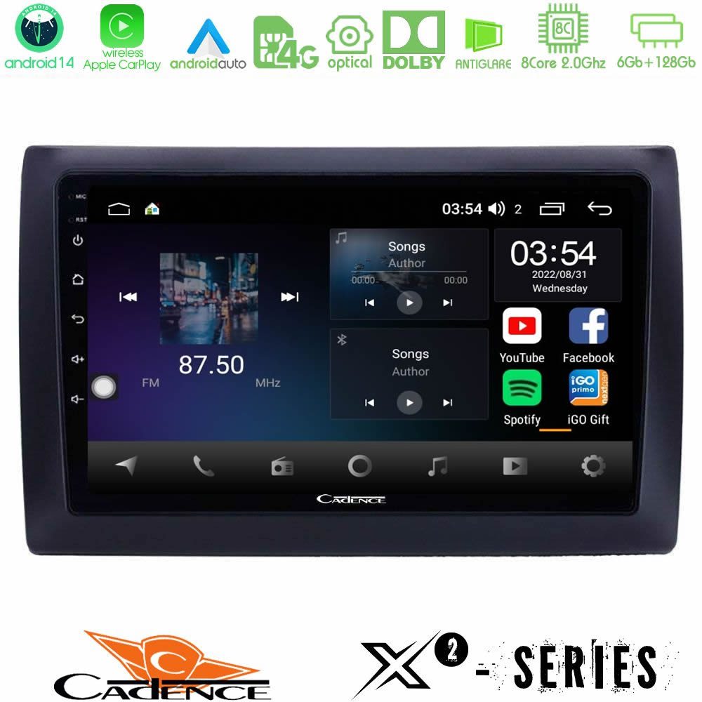 Cadence X2 Series 8Core Android14 6+128GB  Fiat Stilo Navigation Multimedia Tablet 9"