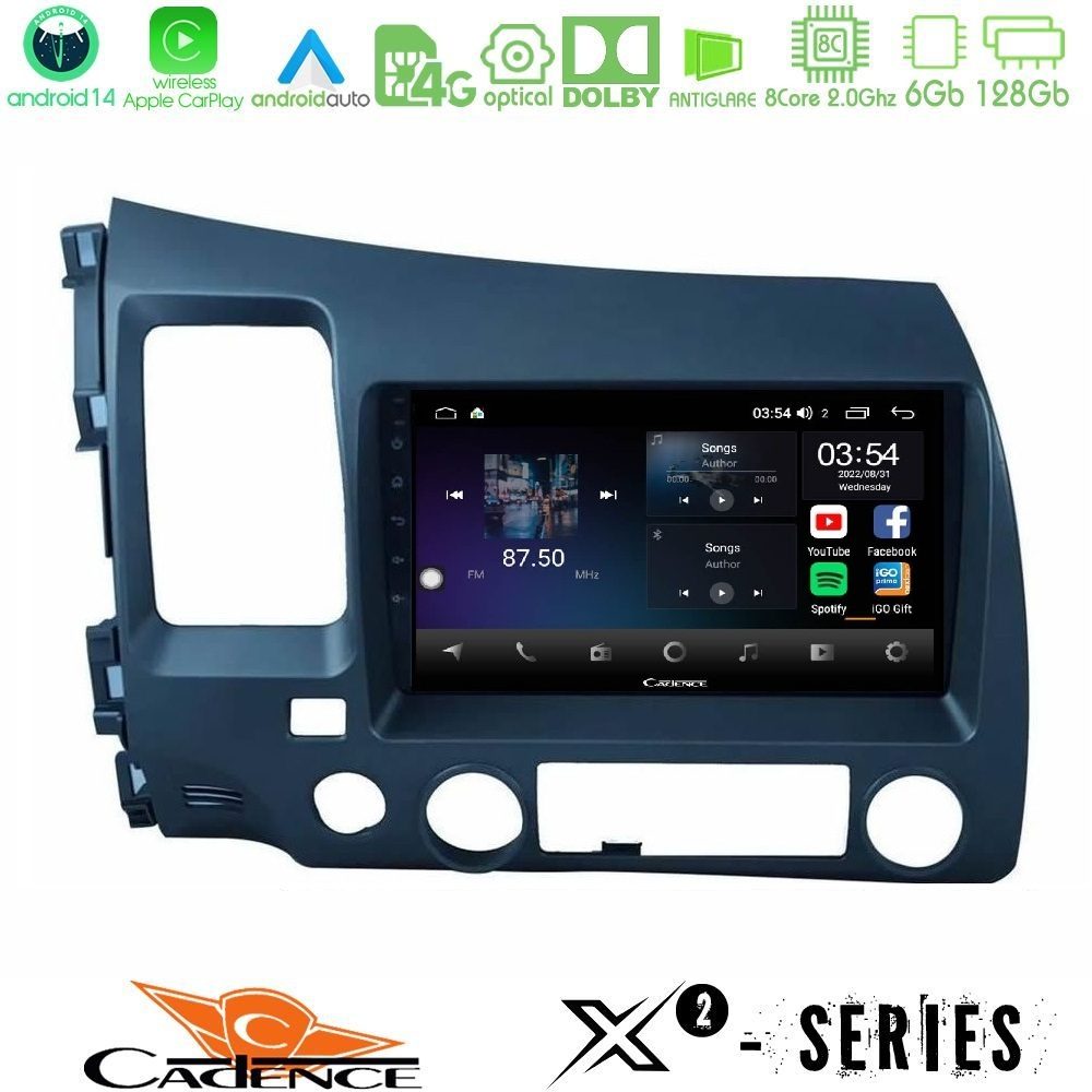 Cadence X2 Series 8Core Android14 6+128GB  Honda Civic 2006-2011 Navigation Multimedia Tablet 9"
