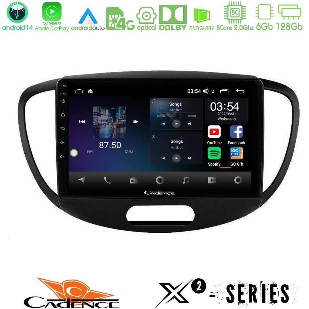 Cadence X2 Series 8Core Android14 6+128GB  Hyundai i10 2008-2014 Navigation Multimedia Tablet 9"