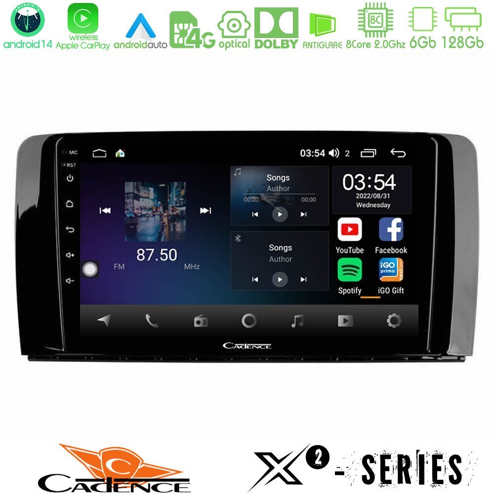 Cadence X2 Series 8Core Android14 6+128GB  Mercedes R Class Navigation Multimedia Tablet 9"