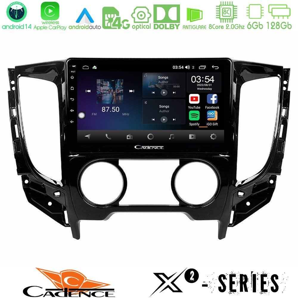Cadence X2 Series 8Core Android14 6+128GB  Mitsubishi L200 2016-> amp; Fiat Fullback (Manual A/C) Navigation Multimedia Tablet 9"