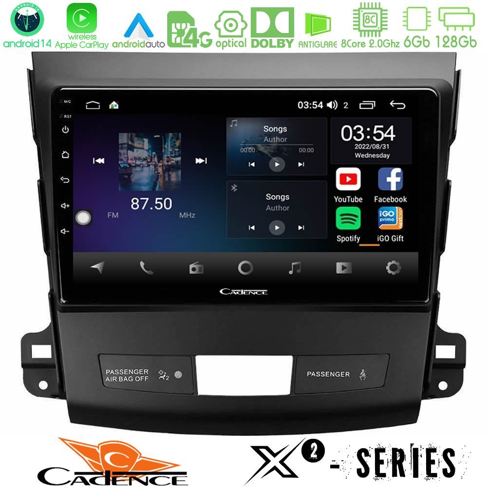 Cadence X2 Series 8Core Android14 6+128GB  Mitsubishi Outlander/Citroen C-Crosser/Peugeot 4007 Navigation Multimedia Tablet 9"