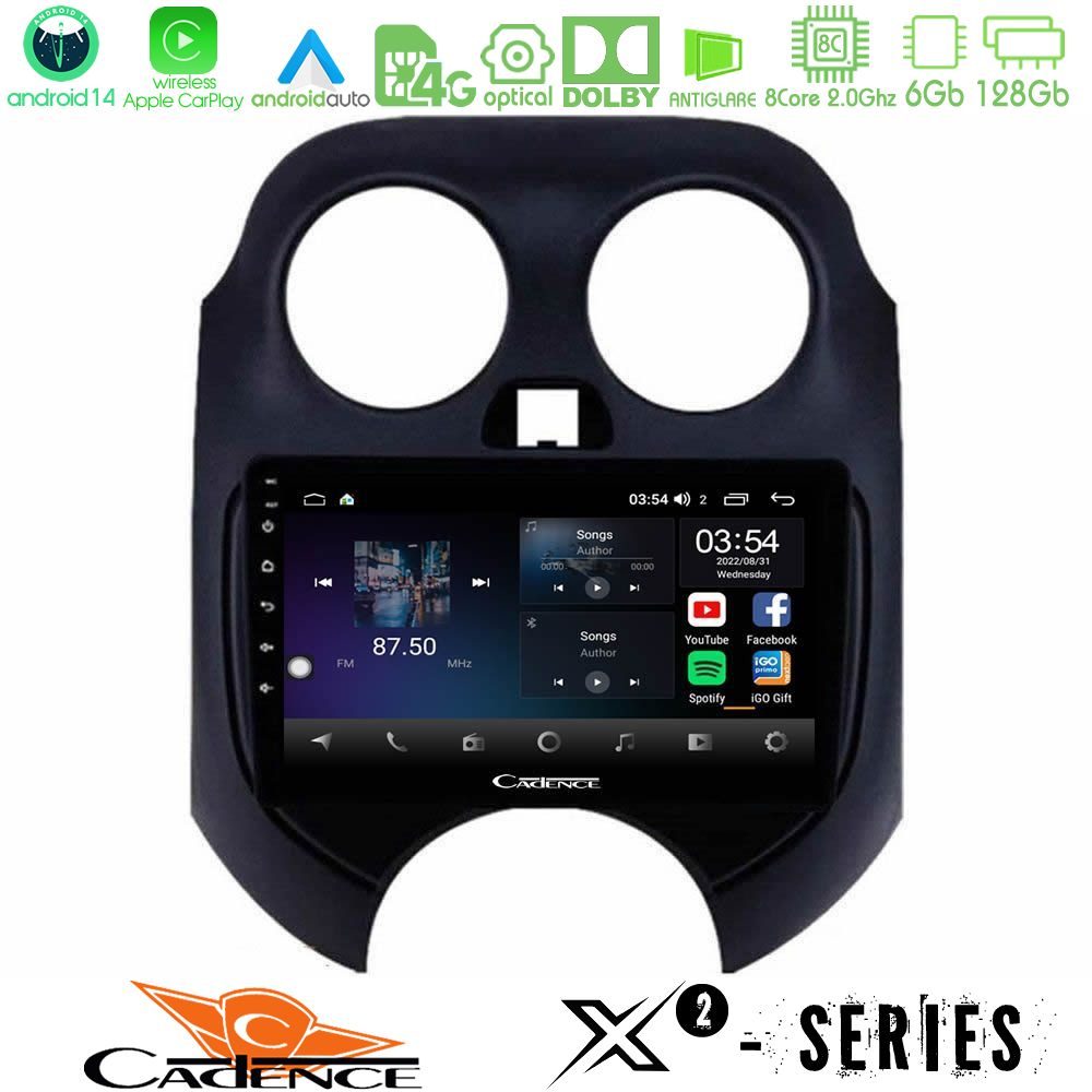 Cadence X2 Series 8Core Android14 6+128GB  Nissan Micra 2011-2014 Navigation Multimedia Tablet 9"