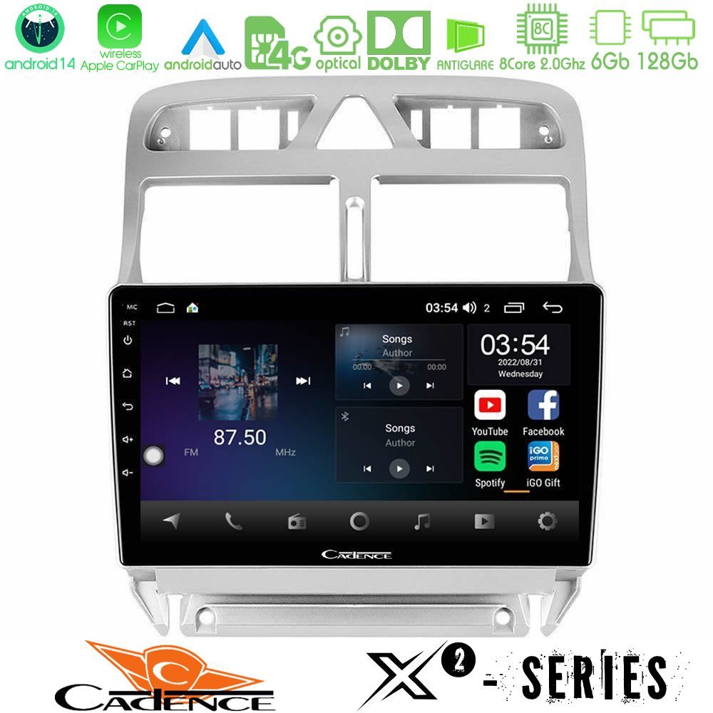Cadence X2 Series 8Core Android14 6+128GB  Peugeot 307 2002-2008 Navigation Multimedia Tablet 9"
