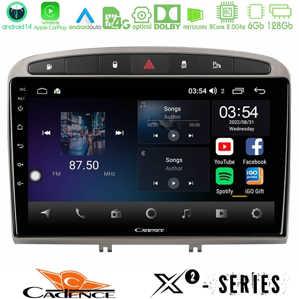 Cadence X2 Series 8Core Android14 6+128GB  Peugeot 308/RCZ Navigation Multimedia Tablet 9" (Ασημί Χρώμα)