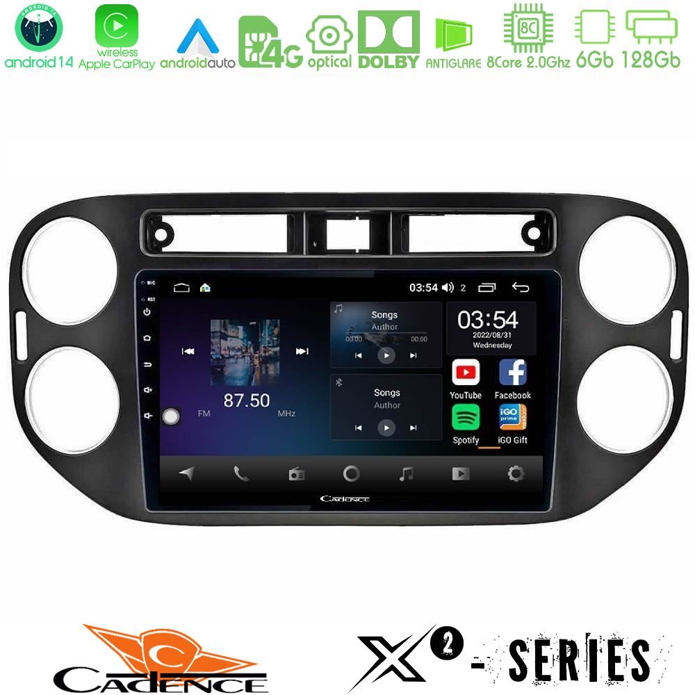 Cadence X2 Series 8Core Android14 6+128GB  VW Tiguan Navigation Multimedia Tablet 9" (23mm alarm button)
