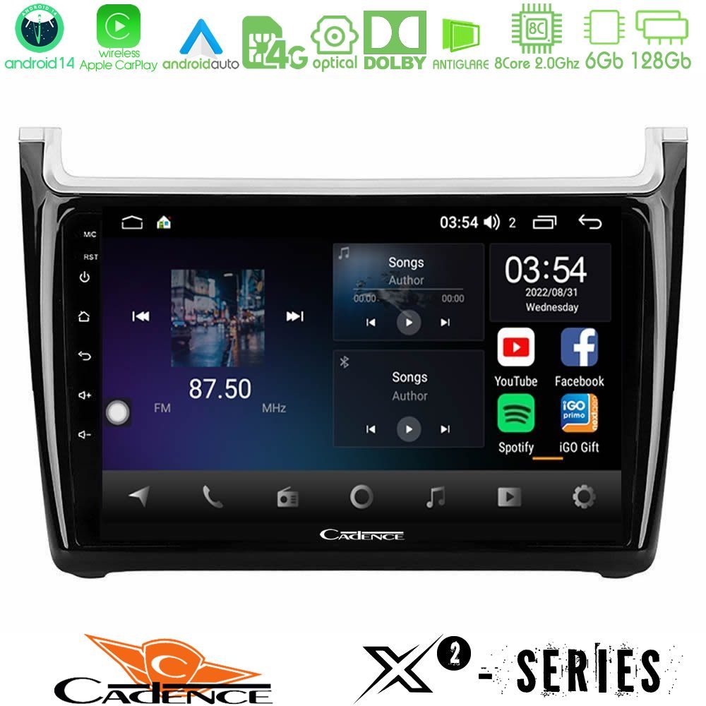 Cadence X2 Series 8Core Android14 6+128GB  Vw Polo Navigation Multimedia Tablet 9"