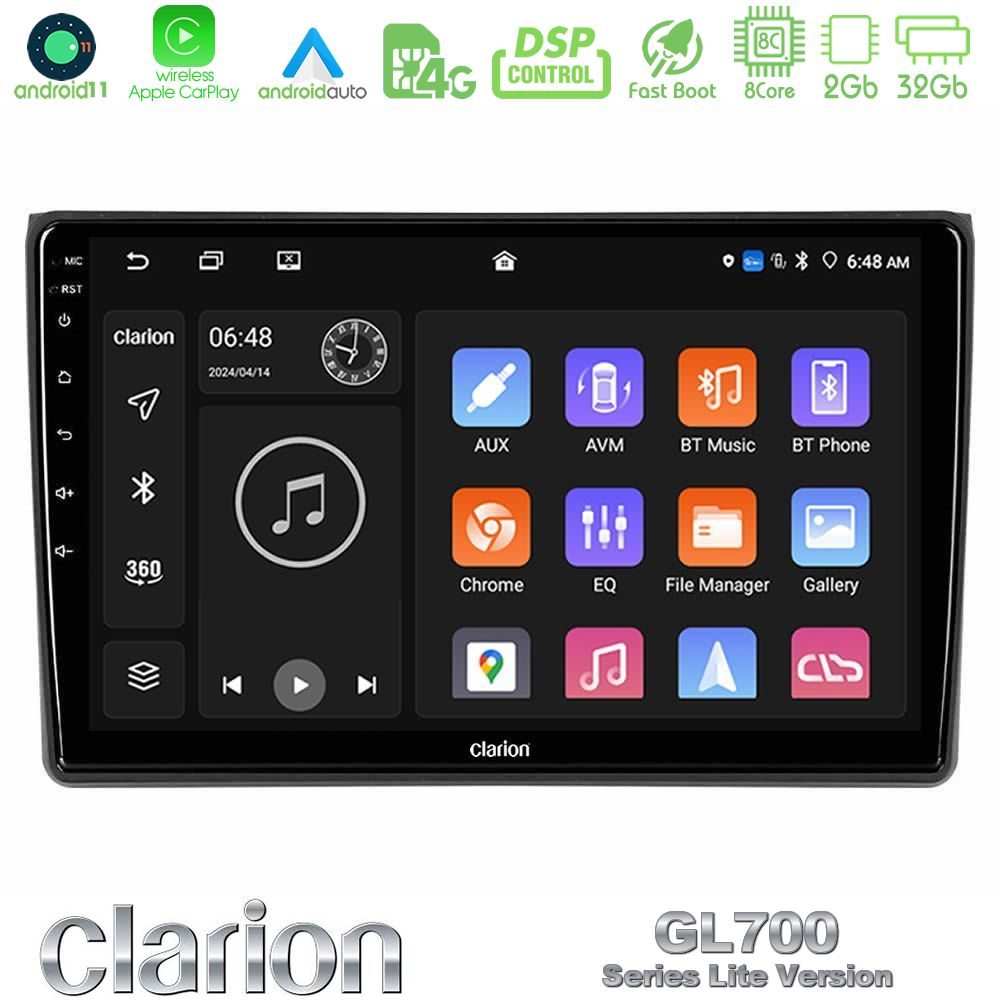 Clarion GL700 Lite Series 8Core Android11 2+32GB Audi A4 B7 Navigation Multimedia Tablet 9" Με Carplay & Android Auto