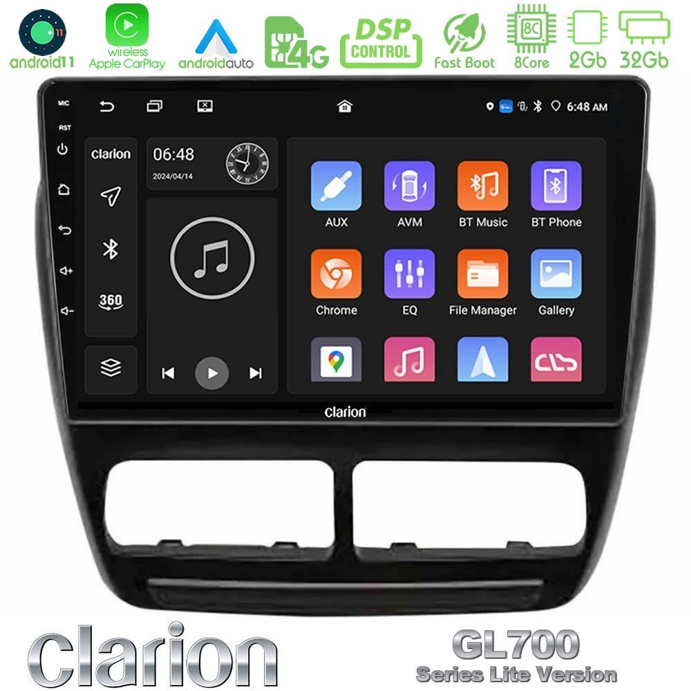 Clarion GL700 Lite Series 8Core Android11 2+32GB Fiat Doblo / Opel Combo 2010-2014 Navigation Multimedia Tablet 9" Με Carplay & Android Auto