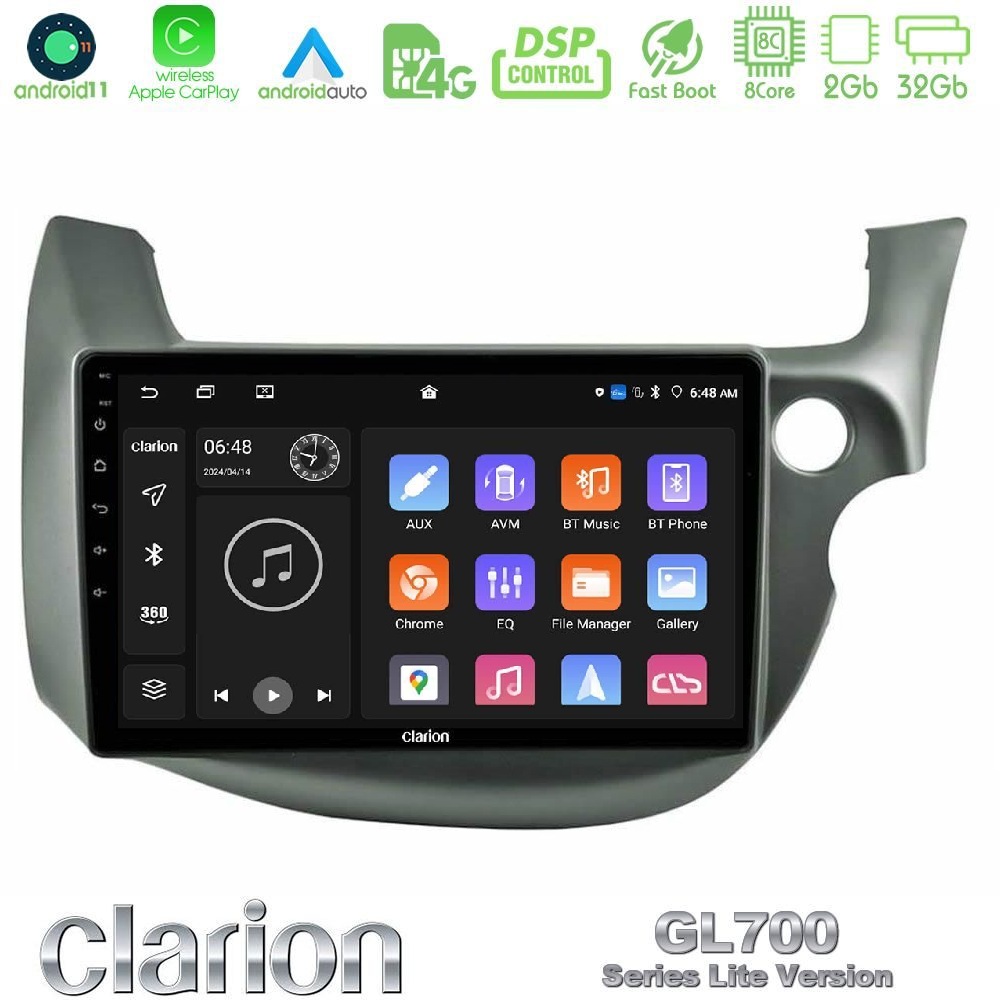 Clarion GL700 Lite Series 8Core Android11 2+32GB Honda Jazz (Fit) 2009-2013 RHD Navigation Multimedia Tablet 10" Με Carplay & Android Auto