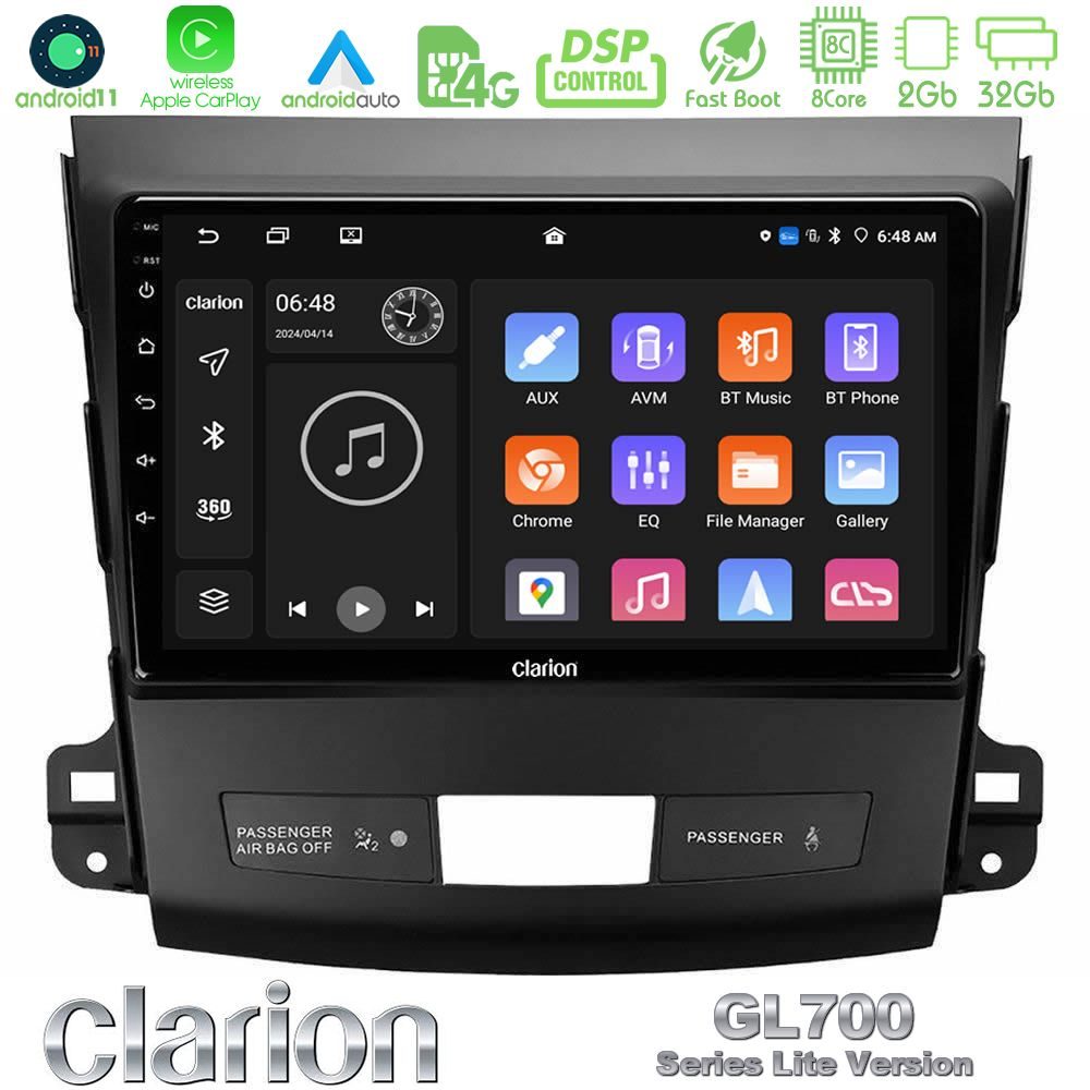 Clarion GL700 Lite Series 8Core Android11 2+32GB Mitsubishi Outlander/Citroen C-Crosser/Peugeot 4007 Navigation Multimedia Tablet 9" Με Carplay & Android Auto