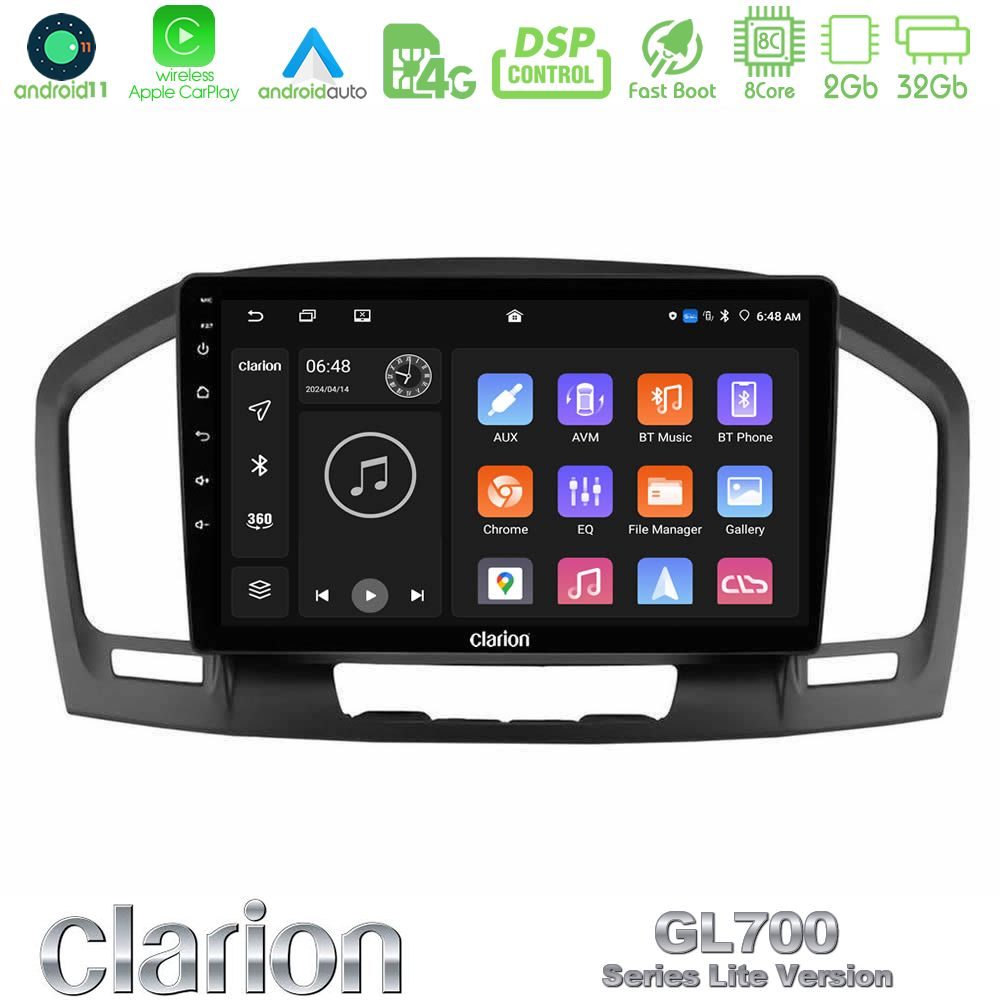 Clarion GL700 Lite Series 8Core Android11 2+32GB Opel Insignia 2008-2013 Navigation Multimedia Tablet 9" Με Carplay & Android Auto