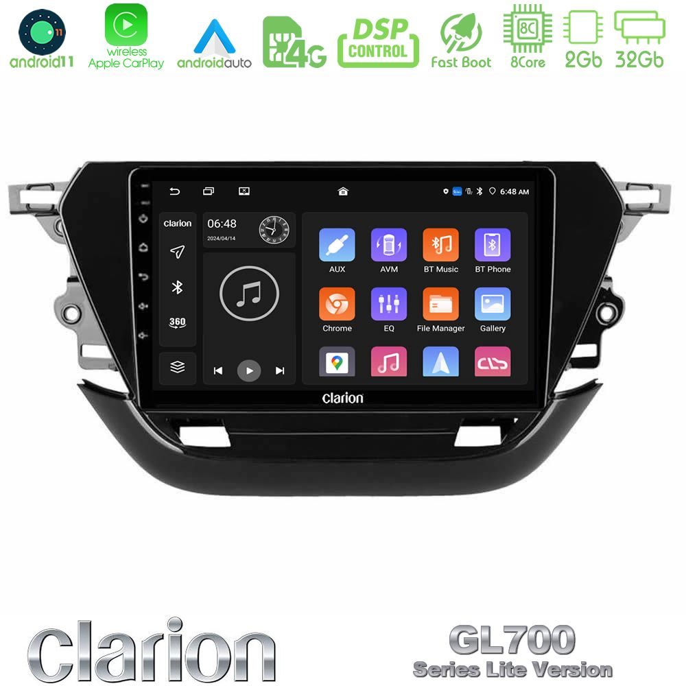 Clarion GL700 Lite Series 8Core Android11 2+32GB Opel Corsa F 2019-2023 Navigation Multimedia Tablet 9" Με Carplay & Android Auto