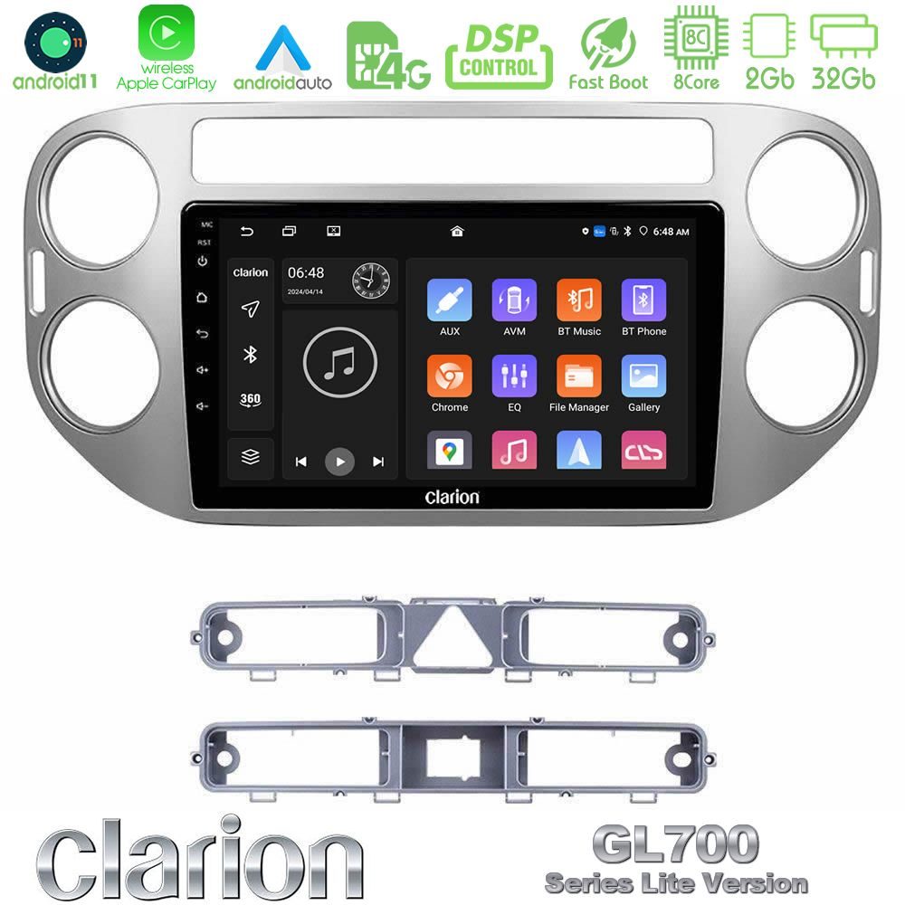 Clarion GL700 Lite Series 8Core Android11 2+32GB VW Tiguan Navigation Multimedia Tablet 9" Με Carplay & Android Auto