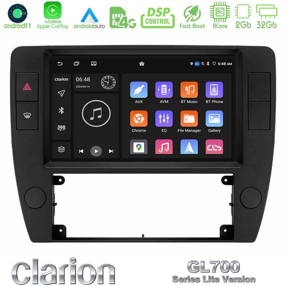 Clarion GL700 Lite Series 8Core Android11 2+32GB VW Passat B5 2001-2005 Navigation Multimedia Tablet 9" Με Carplay & Android Auto